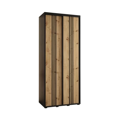 YVONA 6 gardróbszekrény - 100/45 cm, fekete / artisan tölgy / fekete