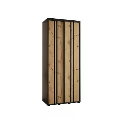 YVONA 6 gardróbszekrény - 100/45 cm, fekete / artisan tölgy / fekete