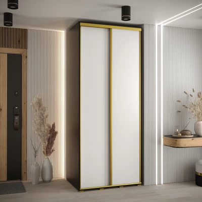 YVONA 1 gardróbszekrény - 120/60 cm, fekete / fehér / arany