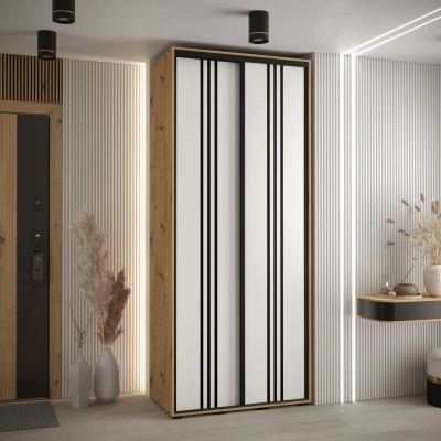 YVONA 6 gardróbszekrény - 120/45 cm, artisan tölgy / fehér / fekete
