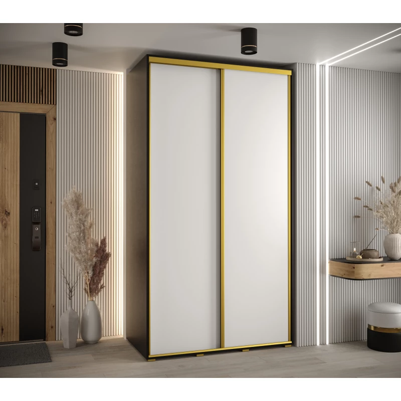 YVONA 1 gardróbszekrény - 140/60 cm, fekete / fehér / arany