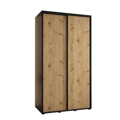 YVONA 1 gardróbszekrény - 140/60 cm, fekete / artisan tölgy / fekete