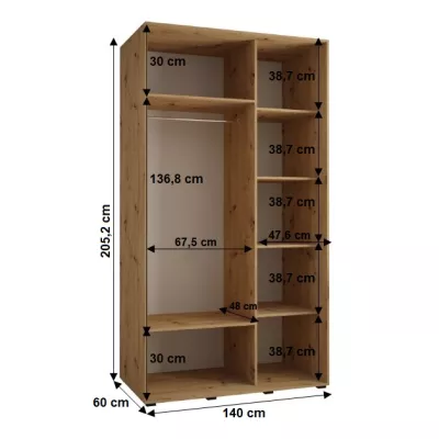 YVONA 1 gardróbszekrény - 140/60 cm, fekete / fekete