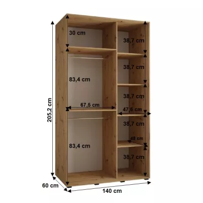 YVONA 1 gardróbszekrény - 140/60 cm, fekete / fekete