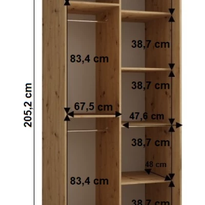 YVONA 3 gardróbszekrény - 120/60 cm, artisan tölgy / fekete