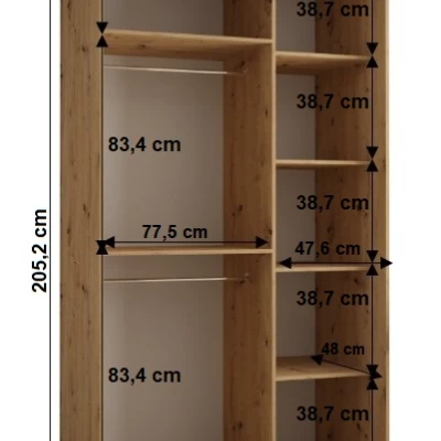 YVONA 3 gardróbszekrény - 130/60 cm, artisan tölgy / ezüst