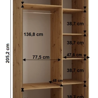 YVONA 3 gardróbszekrény - 130/60 cm, fekete / ezüst