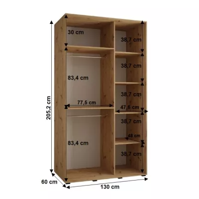 YVONA 3 gardróbszekrény - 130/60 cm, fekete / ezüst