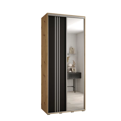 YVONA 7 gardróbszekrény - 120/45 cm, artisan tölgy / fekete / ezüst