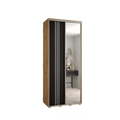 YVONA 7 gardróbszekrény - 120/45 cm, artisan tölgy / fekete / ezüst