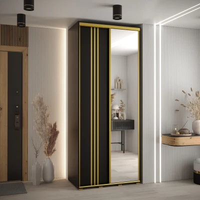 YVONA 7 gardróbszekrény - 120/45 cm, fekete / arany