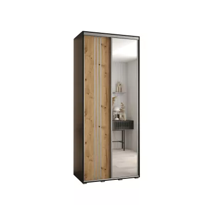YVONA 7 gardróbszekrény - 120/45 cm, fekete / artisan tölgy / ezüst