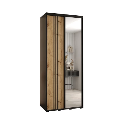 YVONA 7 gardróbszekrény - 120/45 cm, fekete / artisan tölgy / fekete