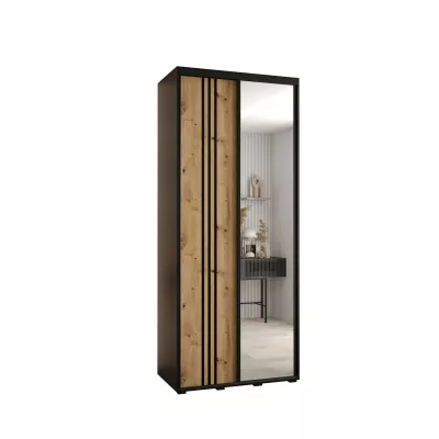 YVONA 7 gardróbszekrény - 120/45 cm, fekete / artisan tölgy / fekete
