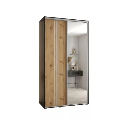YVONA 7 gardróbszekrény - 140/45 cm, fekete / artisan tölgy / ezüst