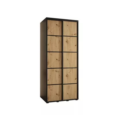 YVONA 4 gardróbszekrény - 100/60 cm, fekete / artisan tölgy / fekete