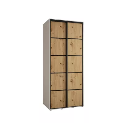 YVONA 4 gardróbszekrény - 100/60 cm, fehér / artisan tölgy / fekete