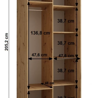 YVONA 4 gardróbszekrény - 100/60 cm, fehér / artisan tölgy / fekete