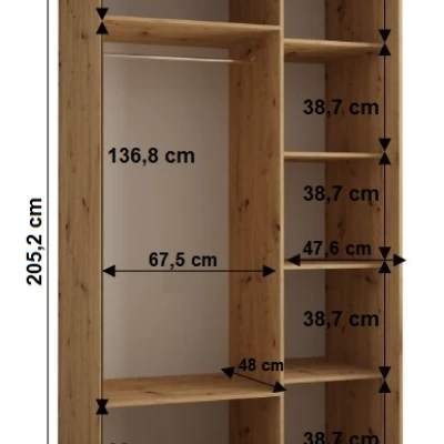 YVONA 4 gardróbszekrény - 140/60 cm, artisan tölgy / fekete / ezüst