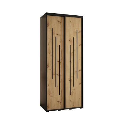 YVONA 8 gardróbszekrény - 100/45 cm, fekete / artisan tölgy / fekete