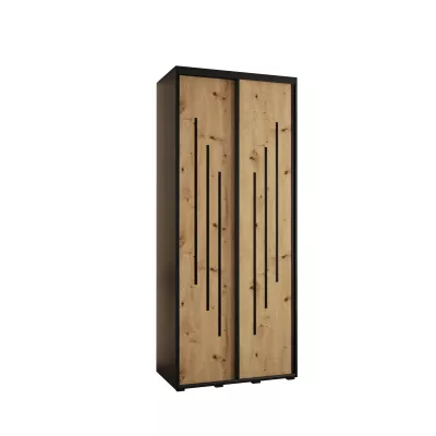 YVONA 8 gardróbszekrény - 100/45 cm, fekete / artisan tölgy / fekete