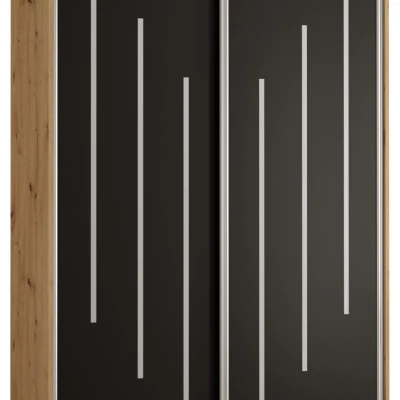 YVONA 8 gardróbszekrény - 140/45 cm, artisan tölgy / fekete / ezüst