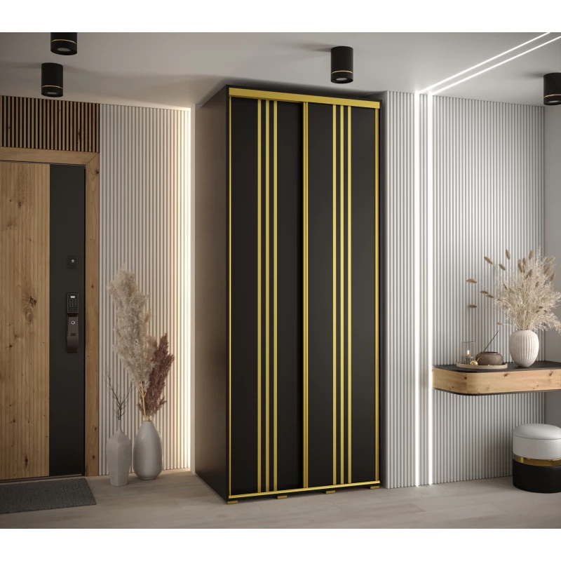 YVONA 6 gardróbszekrény - 110/60 cm, fekete / arany