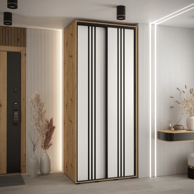 YVONA 6 gardróbszekrény - 120/60 cm, artisan tölgy / fehér / fekete