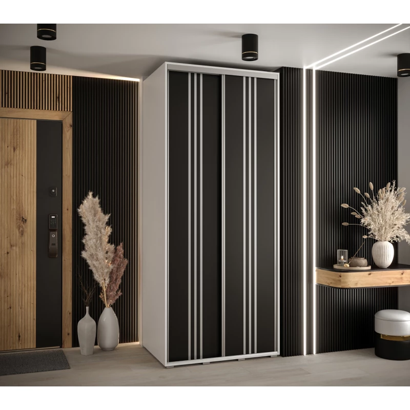 YVONA 6 gardróbszekrény - 120/60 cm, fehér / fekete / ezüst