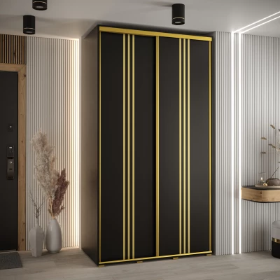 YVONA 6 gardróbszekrény - 140/60 cm, fekete / arany