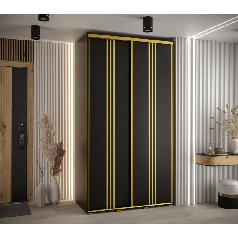 YVONA 6 gardróbszekrény - 140/60 cm, fekete / arany