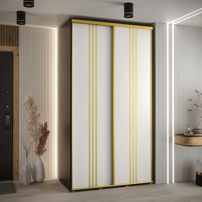 YVONA 6 gardróbszekrény - 140/60 cm, fekete / fehér / arany