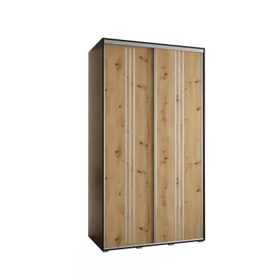YVONA 6 gardróbszekrény - 140/60 cm, fekete / artisan tölgy / ezüst