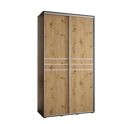 YVONA 10 gardróbszekrény - 130/45 cm, fekete / artisan tölgy / ezüst