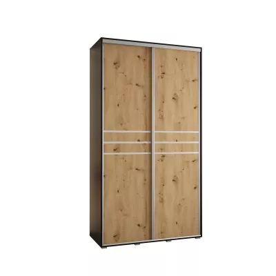 YVONA 10 gardróbszekrény - 130/45 cm, fekete / artisan tölgy / ezüst