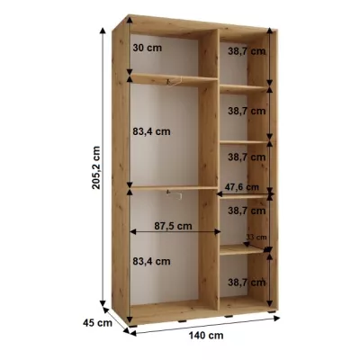 YVONA 10 gardróbszekrény - 140/45 cm, fekete / fehér / arany