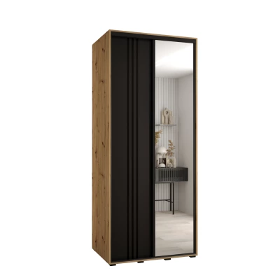 YVONA 7 gardróbszekrény - 120/60 cm, artisan tölgy / fekete / fekete