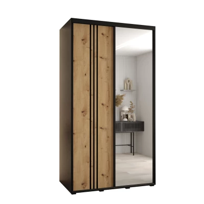 YVONA 7 gardróbszekrény - 140/60 cm, fekete / artisan tölgy / fekete