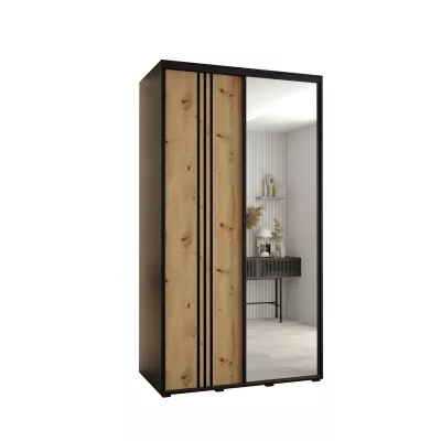 YVONA 7 gardróbszekrény - 140/60 cm, fekete / artisan tölgy / fekete