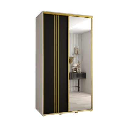 YVONA 7 gardróbszekrény - 140/60 cm, fehér / fekete / arany