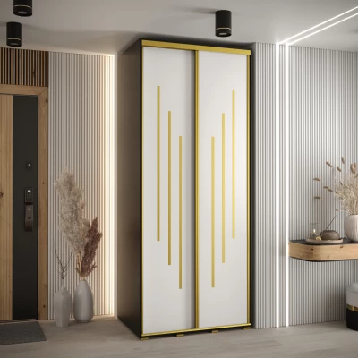 YVONA 8 gardróbszekrény - 120/60 cm, fekete / fehér / arany