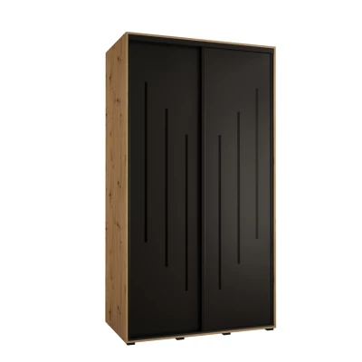 YVONA 8 gardróbszekrény - 130/60 cm, artisan tölgy / fekete / fekete