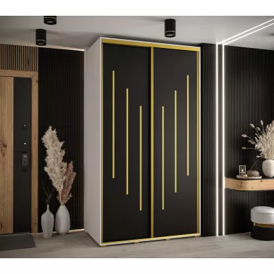 YVONA 8 gardróbszekrény - 130/60 cm, fehér / fekete / arany