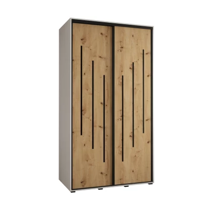 YVONA 8 gardróbszekrény - 130/60 cm, fehér / artisan tölgy / fekete