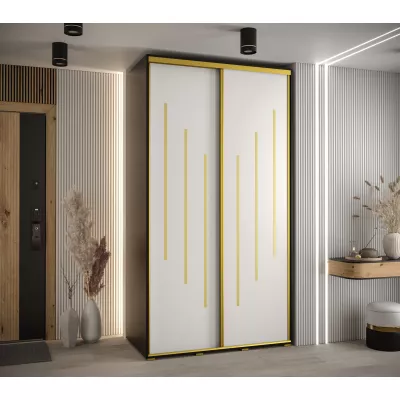 YVONA 8 gardróbszekrény - 140/60 cm, fekete / fehér / arany