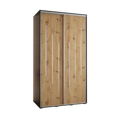 YVONA 8 gardróbszekrény - 140/60 cm, fekete / artisan tölgy / ezüst