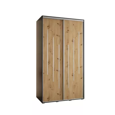 YVONA 8 gardróbszekrény - 140/60 cm, fekete / artisan tölgy / ezüst