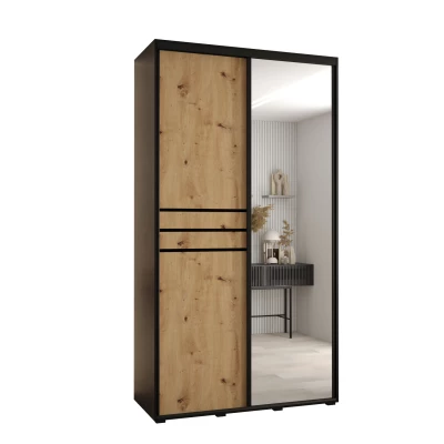 YVONA 11 gardróbszekrény - 140/45 cm, fekete / artisan tölgy / fekete
