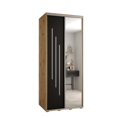 YVONA 9 gardróbszekrény - 100/60 cm, artisan tölgy / fekete / ezüst