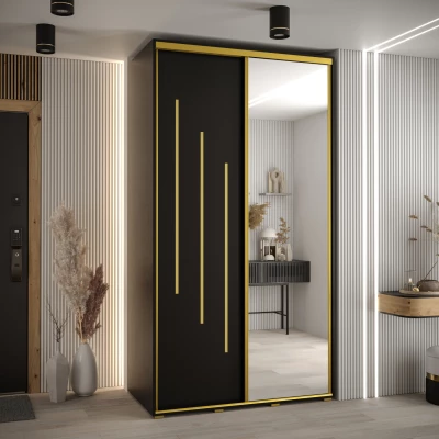 YVONA 9 gardróbszekrény - 140/60 cm, fekete / arany